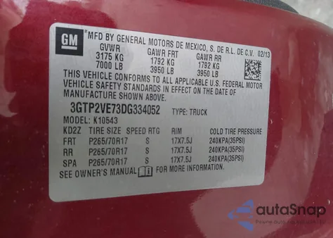 2013 GMC Sierra 1500 Sle from USA, damaged, VIN 3GTP2VE73DG334052